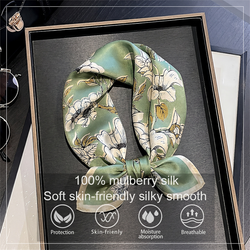 Ascot Neck Scarf - 100% Mulberry Silk Scarf Fresh Floral