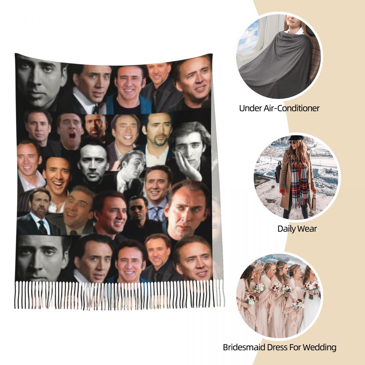 Nicolas Cage Colllage Shawl Wr – обзор и цена Pashmina Wrap Large